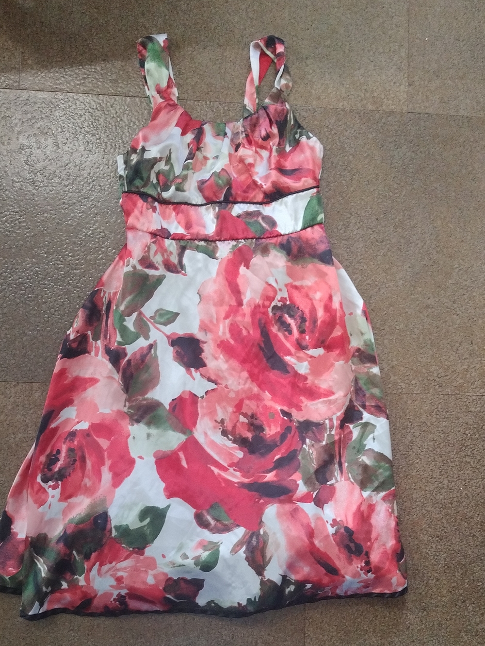 Satin White Dress with Red Floral Print